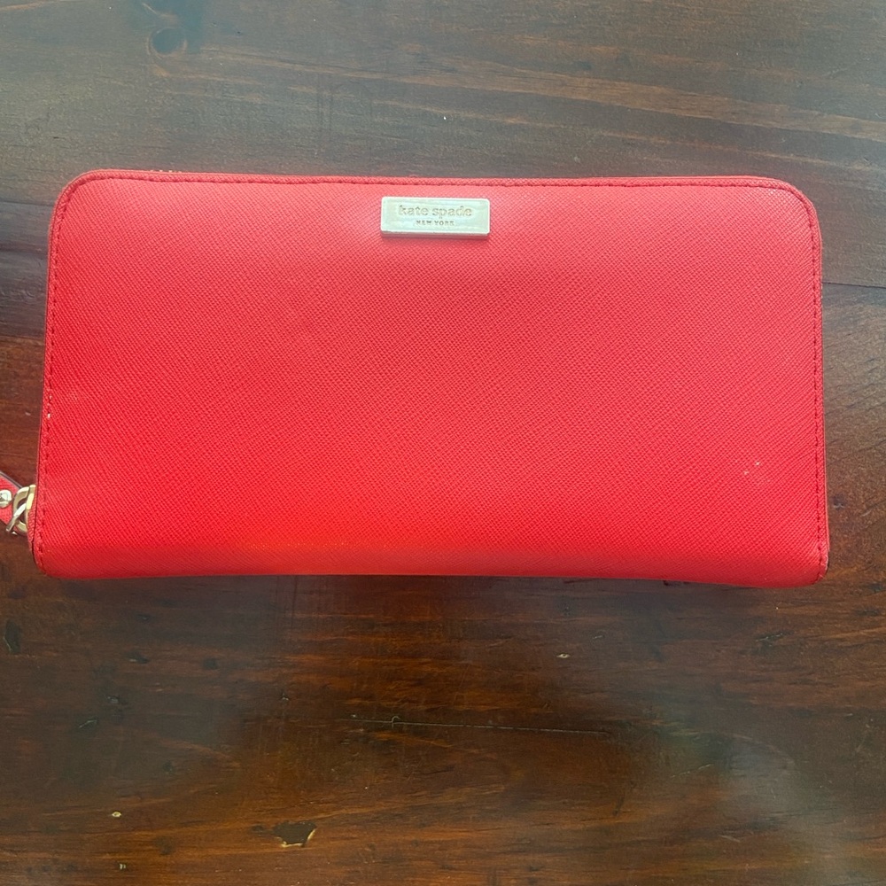 Kate Spade Red Leather Wallet with Glossy Finish